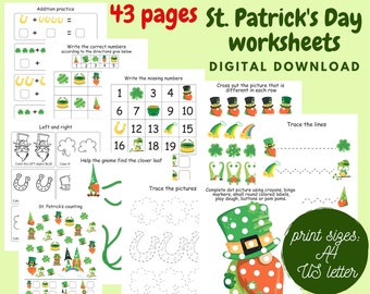 Saint Patrick's Day Kindergarten worksheets, Preschool printables, Learning activity binder