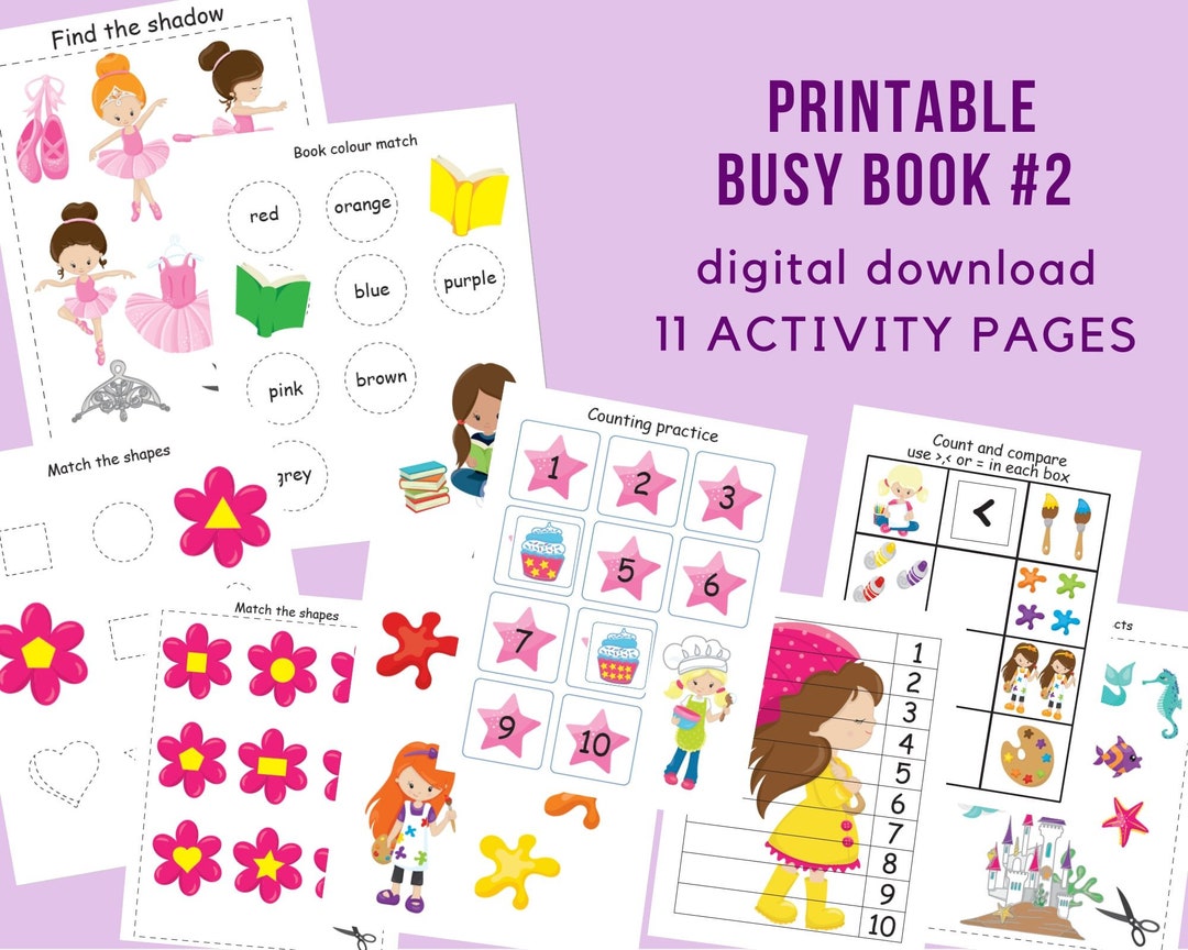 Printable Busy Book #2 for Toddlers, Printable Quiet Book, Girl Busy ...