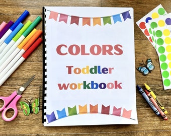 Toddler busy book for learning colors, Toddler curriculum, Kids worksheets for homeschool learning - Printed workbook 110 pages