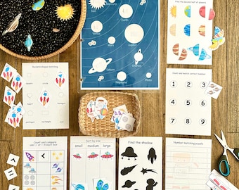Space Busy Book, Solar system cut and glue activity book, Printable quiet book, Sort Planet Worksheet, Toddler Busy Binder, File Folder Game