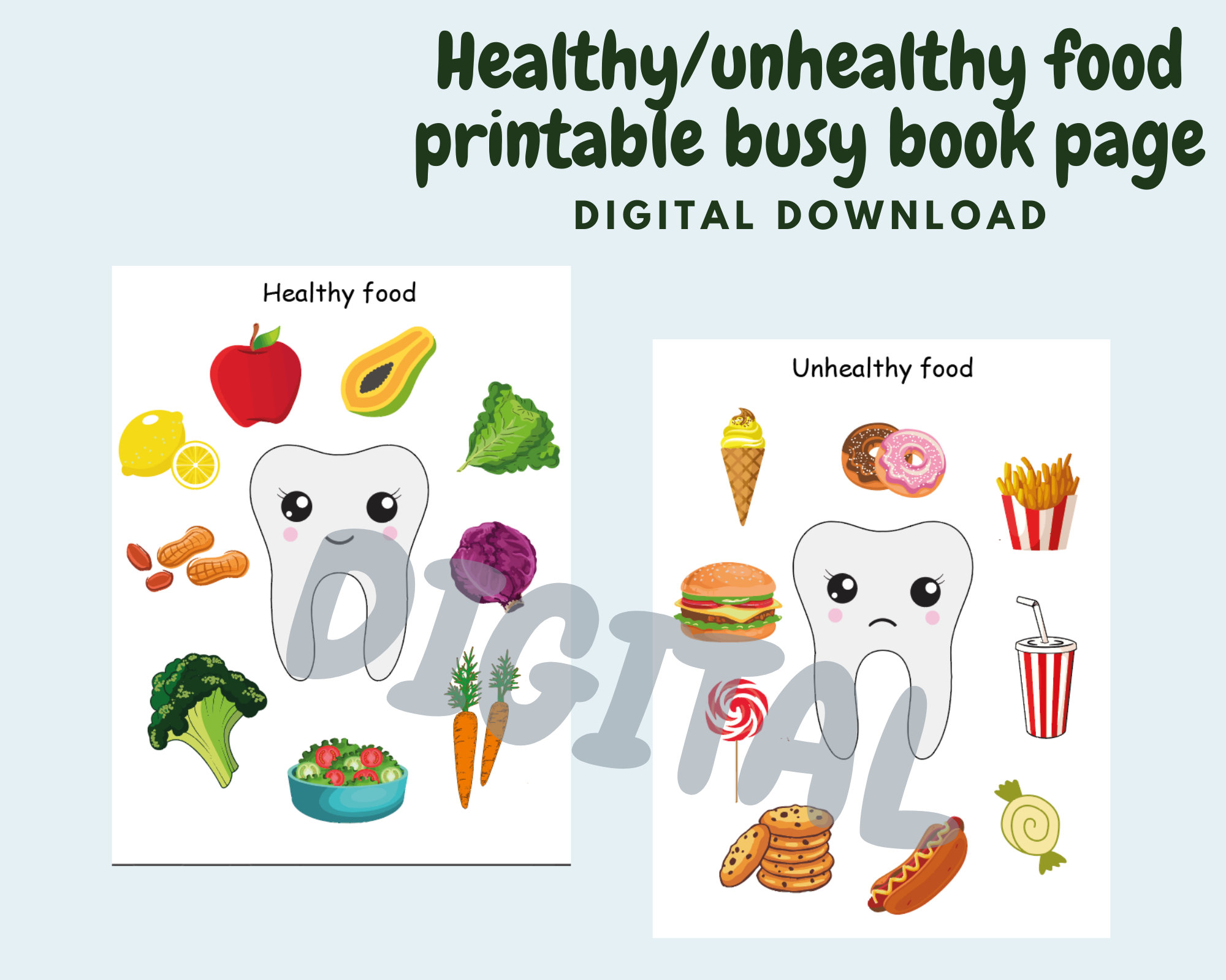 healthy unhealthy food busy book printable page for kids etsy