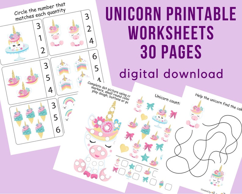Unicorn Preschool Printables Worksheets for Kindergarten - Etsy