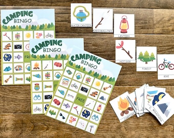 Camping Bingo game 30 cards, Printable Bingo game, Summer camp BINGO for kids, Nature Bingo, Travel bingo game for toddler, Digital download