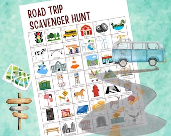 Road trip Scavenger hunt, Car activities, Travel Scavenger hunt, Family Travel Games, Summer Travel Activity for kids, teens, preschool