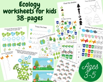 Earth Day Arbeitsblätter für Kinder, Earth Day-Aktivitäten für Kleinkinder, Pre-K, Kindergarten-Lernen, Ökologie-Arbeitsmappe, Vorschul-Ausdrucke