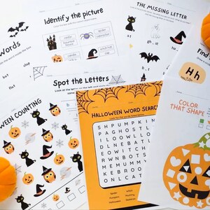Halloween worksheets for Kindergarten and First grade kids, Halloween busy book with Literacy and Math activities, Learning binder image 3