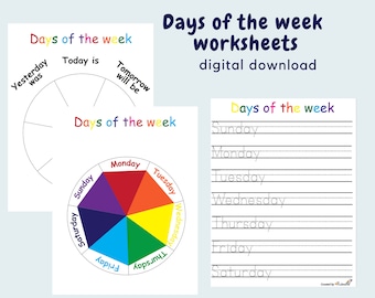 Days of the week worksheets for kids - circle time wheel and tracing worksheets, Homeschool preschool and kindergarten materials