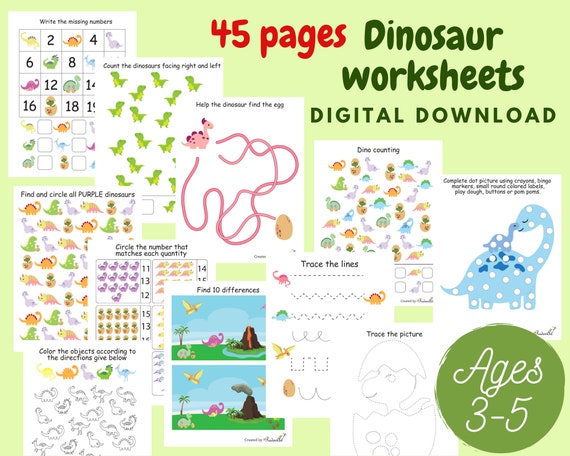 dinosaur preschool worksheets for kids dino busy book etsy