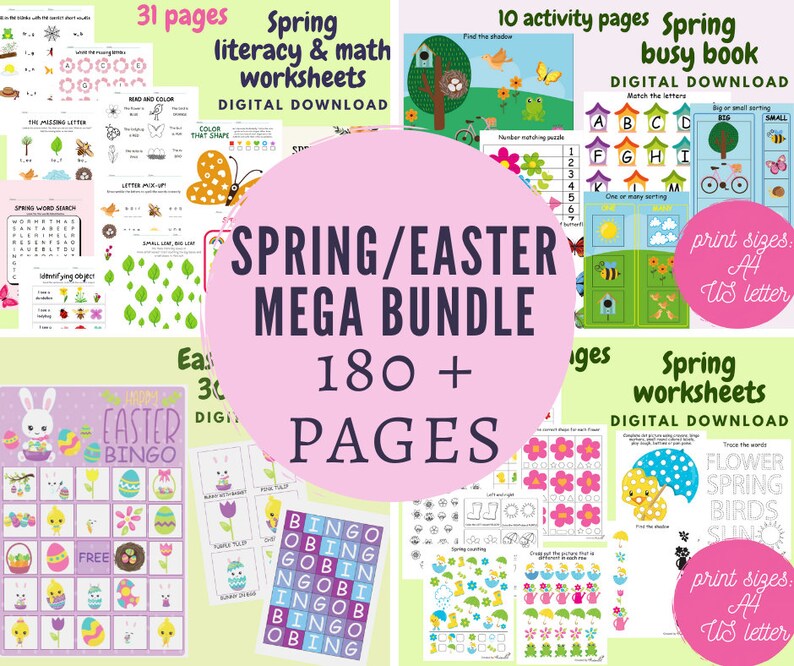 Spring Worksheets for Kids Mega Bundle, Easter Printable Busy Book for ...