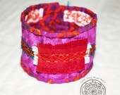 Shine - Boho Style Handstitched Fabric Cuff with embroidery and vintage button