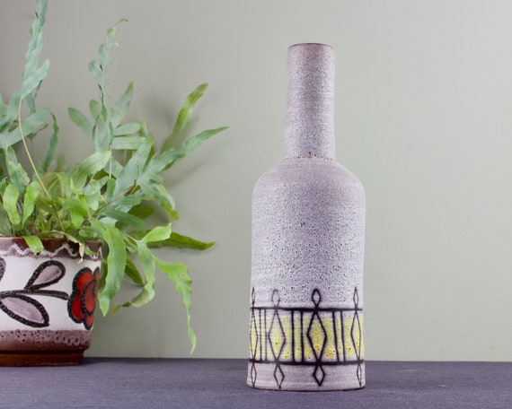 Large Modernist Dutch Ceramic Vase by Duif's Keramiek in Grey and Yellow - Brutalist Pottery