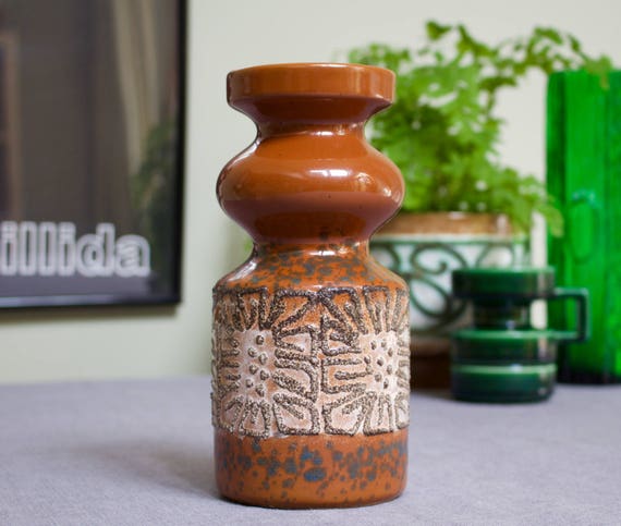 VEB Haldensleben: East German Fat Lava Ringed Vase in