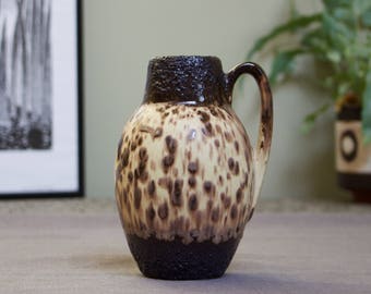 West German Pottery Fat Lava Vase by Scheurich - Form 414 with Leopard Glaze