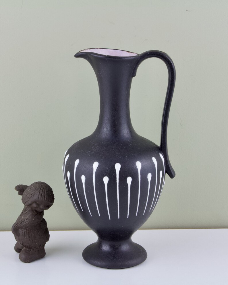 West German Ceramic Modernist Vase in Black and White Ruscha 3113 /'Graphis/'