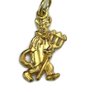 Devil with pitchfork 14k solid yellow gold pendant!!