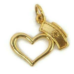 Heart with nurse hat charm pendant 14k Yellow Gold.