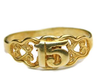 Ring Girl's Quinceañera 15 Years Old Celebration Birthday 14k Yellow  Gold.