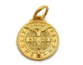 Jesus With San Benedict Medal (San Benito) 14k Yellow Gold Pendant Charm!!