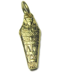 Sarcophagus mummy tomb pendant charm 14k Yellow Gold.