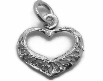 Heart Filigree Style Pendant Charm Sterling Silver .925