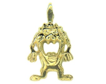 Taz Tazmanian Devil Pendant Charm. 14k Yellow Gold.