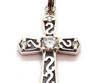 Cross Pendant Charm With Clear Stone In The Center .925 Sterling Silver