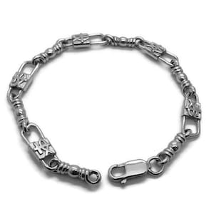 ACTS Bracelet Fishers Of Men Sterling Silver MEDIUM LINK, Fish and Cross Design