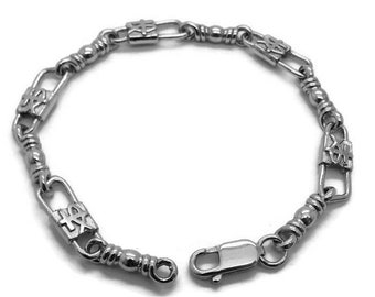 ACTS Bracelet Fishers Of Men Sterling Silver MEDIUM LINK, Fish and Cross Design