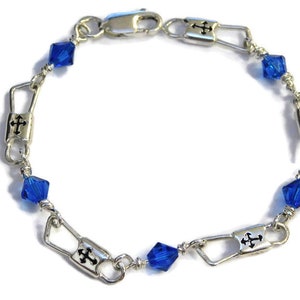 ACTS Bracelet Fishers of Men Sterling Silver REGULAR LINK, Crystal Beads!!