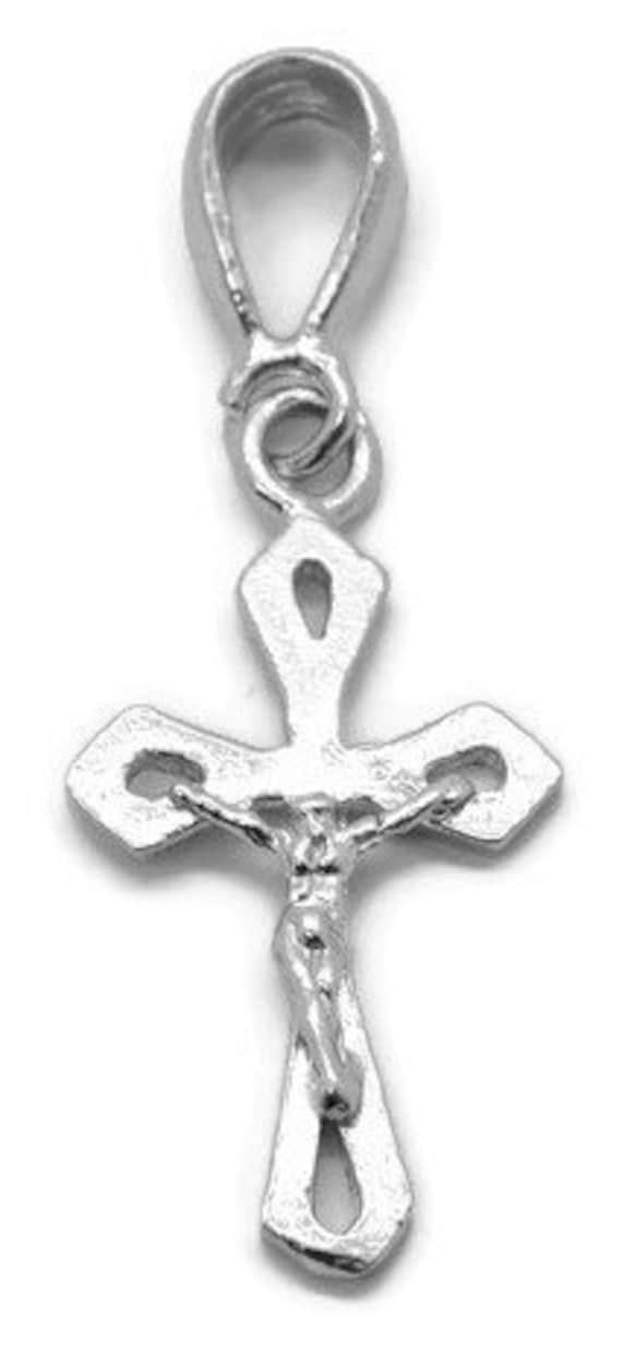 925 STERLING SILVER 18"X2MM MOON CUT BEAD CHAIN JESUS CHRIST CROSS