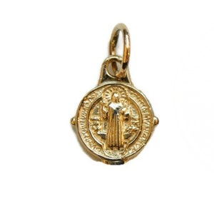 Saint Benedict Small Medal (San Benito) Charm Pendant 14k Yellow Gold!!