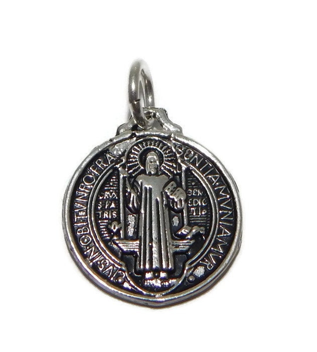 Saint Benedict Medal San Benito Charm Pendant .925 Sterling Silver - Etsy