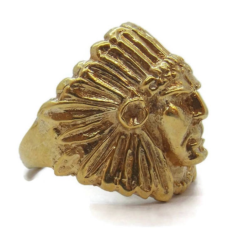 Indian Head Ring Men's 14k Solid Yellow Gold. Etsy