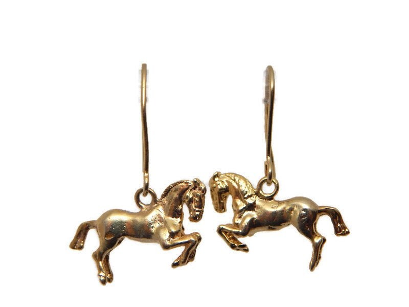 Horse Earrings 14k solid  Yellow Gold.