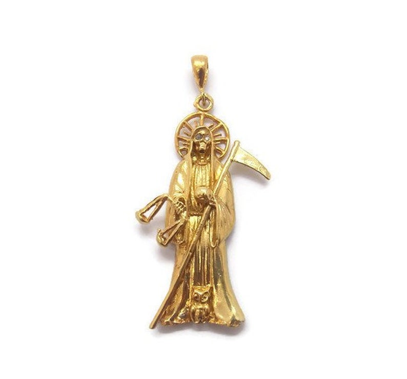 Santa Muerte Holy Grim Reaper 14k Solid Yellow Gold Image 0