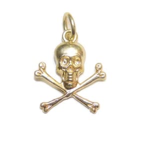 Skull with cross bone charm pendant 14k yellow gold!!