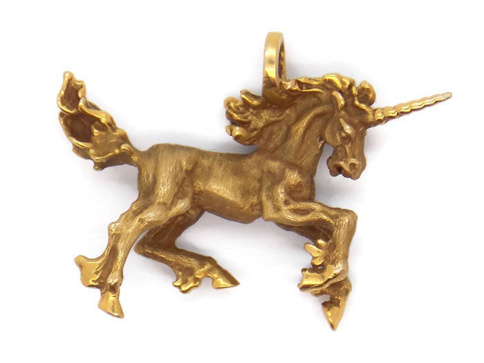 14k Yellow Gold Unicorn Pendant Etsy