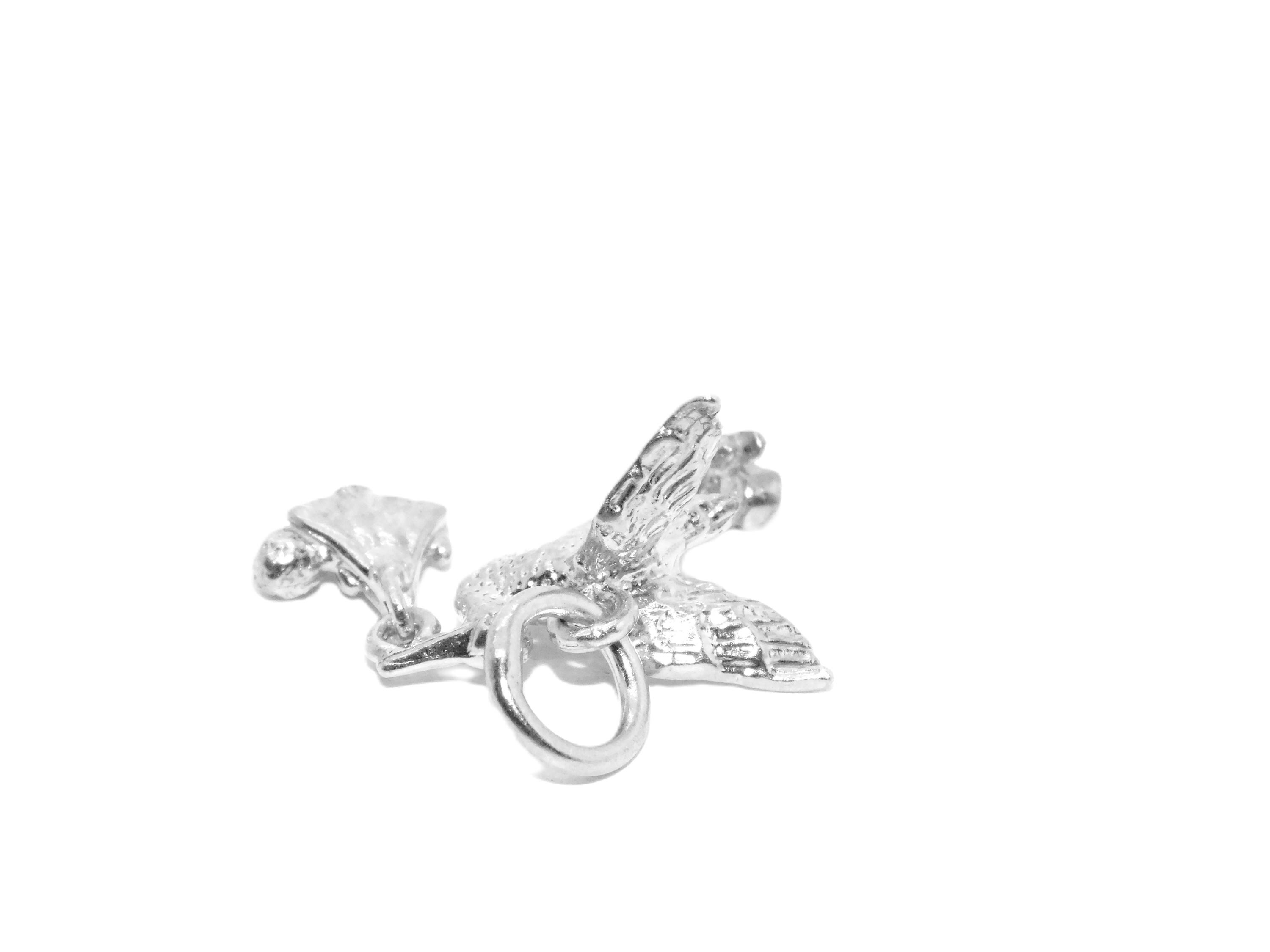 Gravure + Pendentif rond cigogne avec bébé avec lune 20mm argent 925