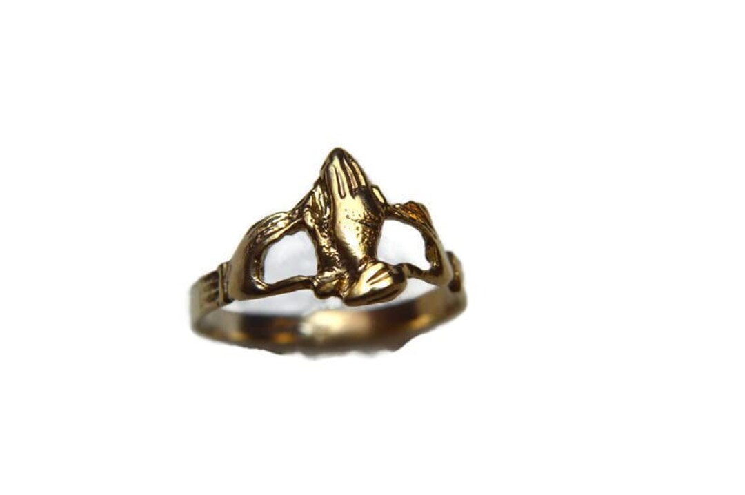 14k Solid Yellow Gold Praying Hand Small Ring Etsy Canada