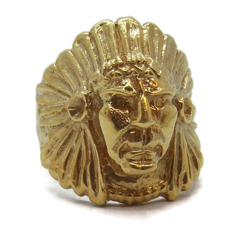 14k Solid Yellow Gold Indian Head Ring Mens Etsy