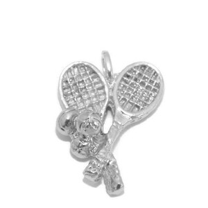 Pair of tennis rackets and balls charm pendant .925 sterling silver