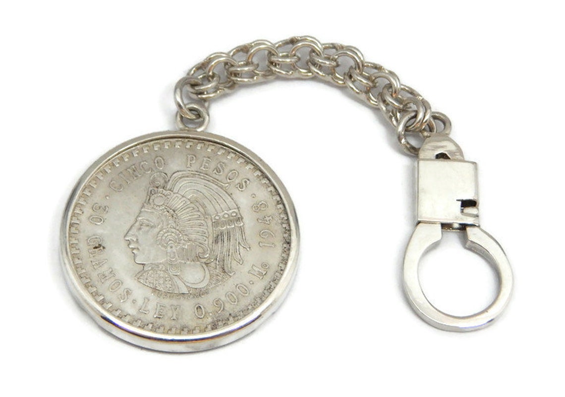 Collectors Key Ring Key chain Silver Mexican Coin Etsy