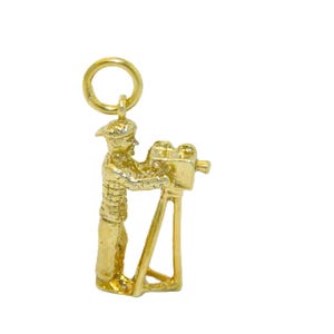 14K Yellow Gold Cameraman And Vintage Camera Pendant Charm