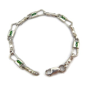 ACTS Bracelet Fishers of Men Sterling Silver  Fish Green Design!!