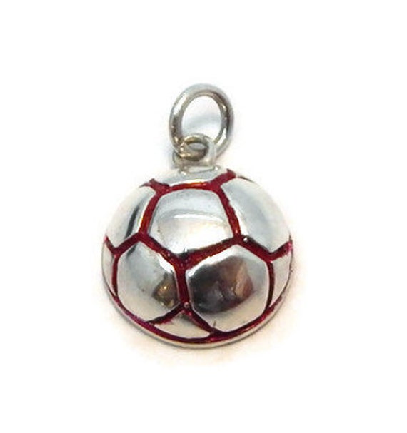 Red Soccer Ball Sports Charm Pendant Sterling Silver!!