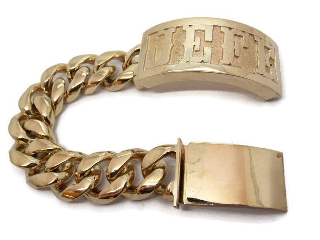 Gold cuban link bracelet with name discount