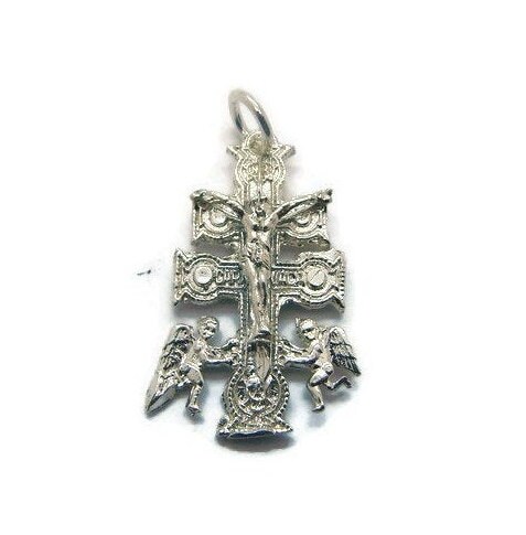 Details about   Polished Rhodium Plated 925 Sterling Silver Caravaca Crucifix Charm Pendant 
