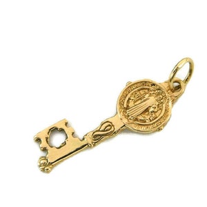 Saint Benedict Small Key (San Benito) Charm Pendant 14k Yellow Gold!!