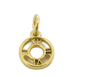 Clock with roman numbers charm pendant 14k yellow gold