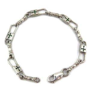 ACTS Bracelet Fishers of Men Sterling Silver Budded Cross Green Design